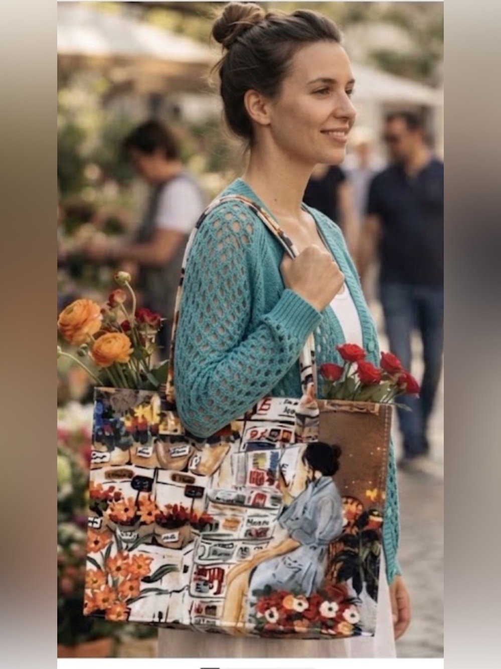 Asian Floral Felt Tote Bag.